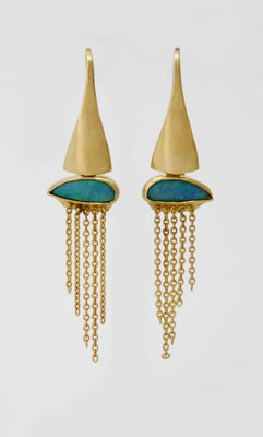 Drop earrings with Opal and gold chain tassles